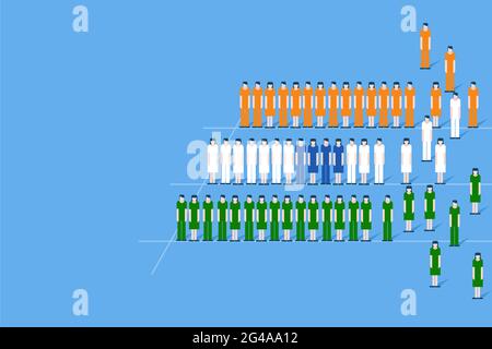 Menschen in verschiedenen Farben, die in Form der indischen Flagge zusammengebaut werden Stock Vektor