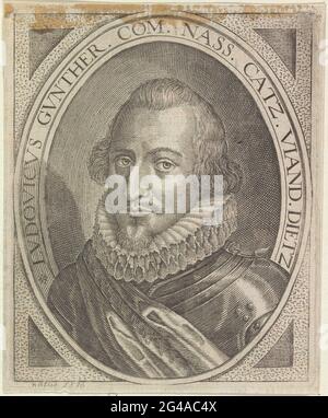 Porträt von Louis Gunther, Graf von Nassau. Porträt von Louis Gunther in einem Oval mit einem Rand, der mit den Schultern verbindet. Stockfoto