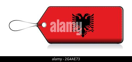 Albanische emogi Flagge, Label des Produktes in Albanien gemacht Stockfoto