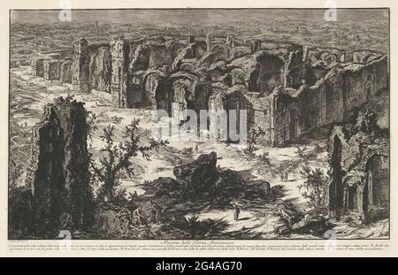 Perlen von Caracalla in Rom; Rovine delle terme antoniniane; Gesichter auf Rom; Vedute di Roma Disegnate Ed Incise da Giambattista Piranesi Architetto ve (Nez) Iano. Blick aus der Vogelperspektive auf die Überreste der caracalla-Thermen in Rom. Titel und Liste der erläuternden Buchstaben in Undermarge. Stockfoto