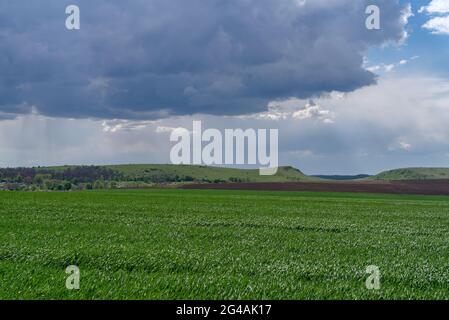 Landwirtschaftliche Frühlingslandschaft, Naturschutzgebiet Podilski Tovtry, Region Podilia, Südwestukraine Stockfoto