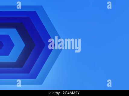 Abstrakter blauer Hintergrund mit Pfeilen. Sechskanttiefe Tech. 3d-Rendering. Stockfoto
