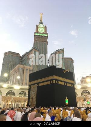 Kaaba und Royal Clock Tower, Mekka Stockfoto