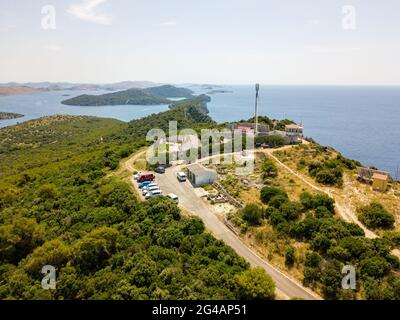 Luftaufnahme von Fort Grpascak, Panoramablick von der Festung auf der Insel Dugi Otok vor der Stadt Zadar, Kroatien Stockfoto