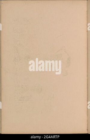 Abklatsch einer Zeichnung. Die Zeichnung eines gräbenden Mannes ist nicht mehr vorhanden. Seite 62 aus einem Skizzenbuch mit 44 Blättern. Stockfoto