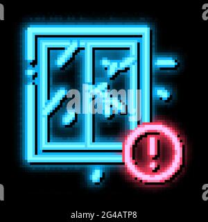 Das Fenster hat wegen der Abbildung mit dem ertnquake-Neon-Leuchtsymbol gesprungen Stock Vektor