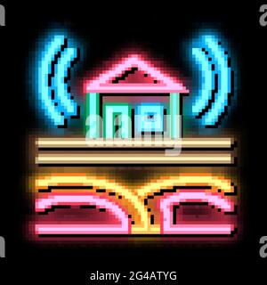 Seismische Welle Wohngebäude Neonlicht Symbol Illustration Stock Vektor