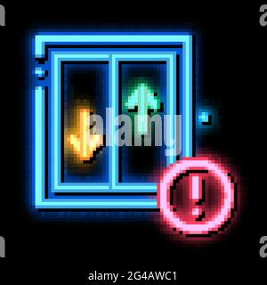 Glas fällt aus dem Fenster Neon leuchten Symbol Illustration Stock Vektor