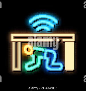 Schutz verstecken Menschen unter Tisch Neon leuchten Symbol Illustration Stock Vektor