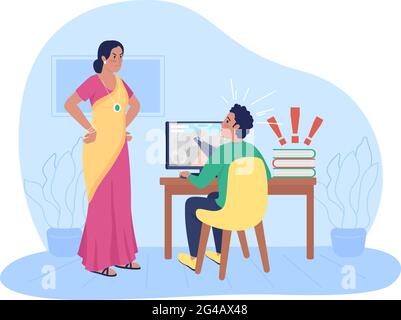 Unglückliche Mutter argumentieren mit spielen Sohn 2D Vektor isolierte Illustration Stock Vektor