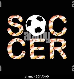 Fußball-Vektor-T-Shirt-Design mit schwarz-weißen Fußball. Farbenfrohes, minimalistisches Fußballdesign. Stock Vektor