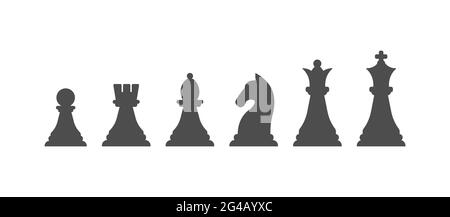 Schachfiguren, eine gefüllte Kontur. Vektorsymbol auf weißem Hintergrund isoliert. Flaches Design. Stock Vektor