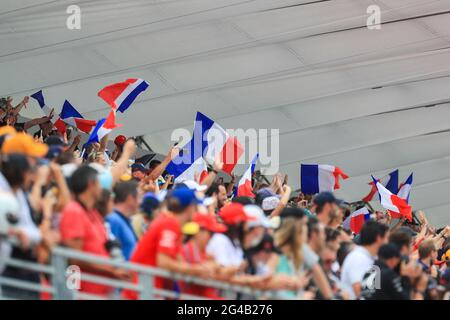 Le Castellet, Frankreich. Juni 2021. Circuit Paul Ricard, Le Castellet, Frankreich am 20. Juni 2021 Französische Flaggen Fans während des Formel 1 Emirates Grand Prix De France 2021 Credit: Phil Duncan Every Second Media/Alamy Live News Stockfoto