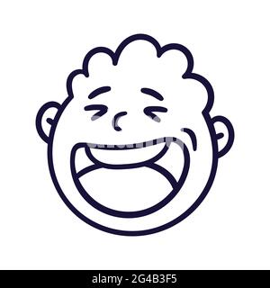 Rundes, abstraktes Gesicht mit fröhlichen Emotionen. Fröhlich lächelnder Emoji-Avatar. Porträt eines jubelenden Mannes. Cartoon-Stil. Vektor-Illustration mit flachem Design. Stock Vektor