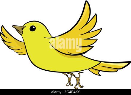 Gelber Spatzen fliegt in der Luft. Niedlicher Gelber Vogel. Vögel aus verschiedenen Teilen der Welt. Gewöhnliche Vögel. Vogel Symbol Vektor Illustrationen Isoliert Doodle. Stock Vektor