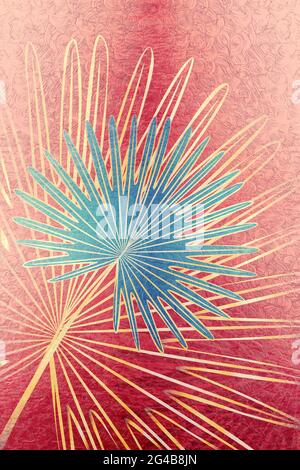 Abstraktes Design mit goldener, tropischer Laub-Grunge-Illustration. Stockfoto