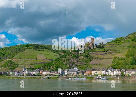 Schloss Gutenfels über Kaub, UNESCO-Weltkulturerbe, Rheintal, Rheinland-Pfalz, Deutschland Stockfoto