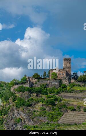 Schloss Gutenfels aus dem 13. Jahrhundert oberhalb von Kaub, ist in Privatbesitz UNESCO-Weltkulturerbe, Rheintal, Rheinland-Pfalz, Deutschland Stockfoto