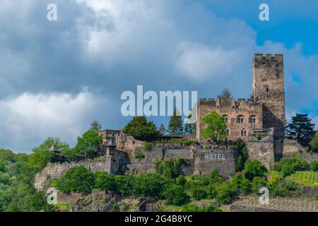 Schloss Gutenfels aus dem 13. Jahrhundert oberhalb von Kaub, ist in Privatbesitz UNESCO-Weltkulturerbe, Rheintal, Rheinland-Pfalz, Deutschland Stockfoto