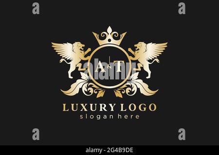 AT Letter Lion Royal Luxury Logo-Vorlage in Vektorgrafik für Restaurant, Royalty, Boutique, Café, Hotel, Wappentisch, Schmuck, Mode und andere Vektor il Stock Vektor
