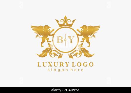 MIT dem Buchstaben Lion Royal Luxury Logo Vorlage in Vektorgrafik für Restaurant, Royalty, Boutique, Cafe, Hotel, Wappentisch, Schmuck, Mode und andere Vektor il Stock Vektor