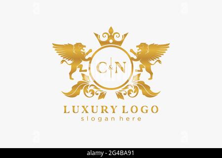 CN Letter Lion Royal Luxury Logo Vorlage in Vektorgrafik für Restaurant, Royalty, Boutique, Cafe, Hotel, Wappentisch, Schmuck, Mode und andere Vektor il Stock Vektor