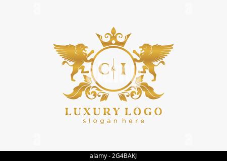 CI Letter Lion Royal Luxury Logo Vorlage in Vektorgrafik für Restaurant, Royalty, Boutique, Cafe, Hotel, Wappentisch, Schmuck, Mode und andere Vektor il Stock Vektor