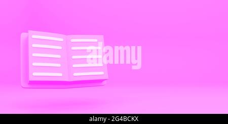 Cartoon-Stil minimal offenes Buch isoliert auf rosa Hintergrund. 3d-Rendering Stockfoto