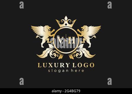 VH Letter Lion Royal Luxury Logo Vorlage in Vektorgrafik für Restaurant, Royalty, Boutique, Cafe, Hotel, Wappentisch, Schmuck, Mode und andere Vektor il Stock Vektor