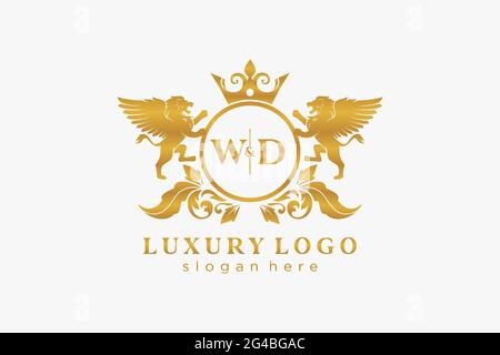 WD Letter Lion Royal Luxury Logo Vorlage in Vektorgrafik für Restaurant, Royalty, Boutique, Cafe, Hotel, Wappentisch, Schmuck, Mode und andere Vektor il Stock Vektor