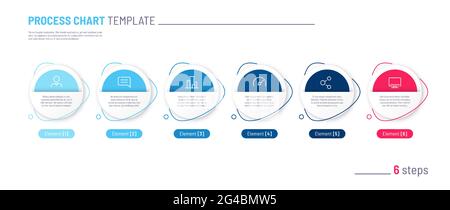 Vektor-Infografik Prozessdiagramm-Vorlage. Sechs Schritte Stock Vektor