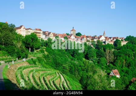 Rothenburg ob der Tauber, Franken/Deutschland: Stadtbild, Taubertalansicht Stockfoto