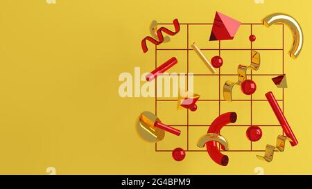 3D-Darstellung abstrakter geometrischer Formen, die in einem Raum der Schwerelosigkeit schweben Stockfoto