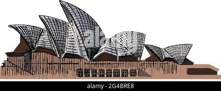 Sydney Opera House aus einem Spritzer Aquarell, farbige Zeichnung, realistisch. Vektordarstellung von Farben Stock Vektor
