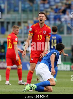 ROM, ITALIEN - 20. JUNI: Aaron Ramsey aus Wales enttäuschte während der UEFA Euro 2020 Championship Group EIN Spiel zwischen Italien und Wales im Stadio Olimpico am 20. Juni 2021 in Rom, Italien. (Foto von MB Media/BPA) Stockfoto