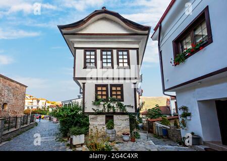 Traditionelles Haus in der Altstadt von Ohrid, Nord-Mazedonien Stockfoto