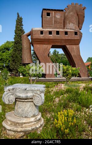 Trojanisches Pferd in der antiken Stätte von Troja in Canakkale, Türkei Stockfoto