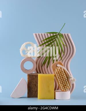Wiederverwendbare Pflegezubehör. Zero Waste nachhaltiges Lifestyle-Konzept Stockfoto