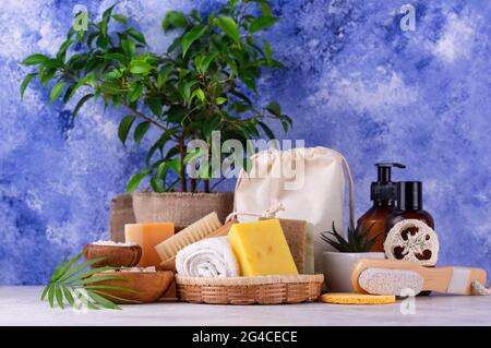 Wiederverwendbare Pflegezubehör. Zero Waste nachhaltiges Lifestyle-Konzept Stockfoto