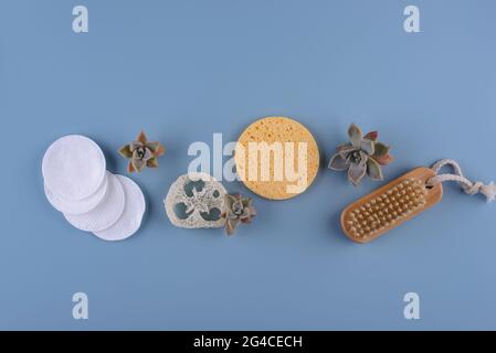 Wiederverwendbare Pflegezubehör. Zero Waste nachhaltiges Lifestyle-Konzept Stockfoto