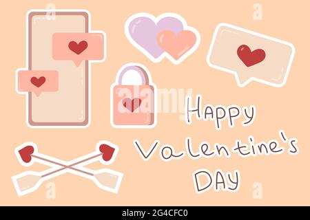 Aufkleber. Schöne Liebe Aufkleber. Romantische Objekte für Planer und Veranstalter. Wöchentliches Segelflugzeug. Für Social Media, Webdesign, Mobile Messaging, Social Stock Vektor