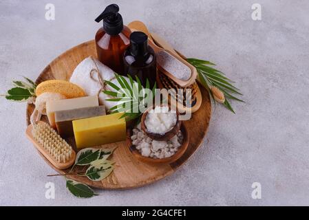 Wiederverwendbare Pflegezubehör. Zero Waste nachhaltiges Lifestyle-Konzept Stockfoto