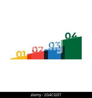 Balkendiagramm oder Diagramm mit 4 farbigen Spalten. Konzept der vier Phasen der Geschäftsentwicklung. Moderne Infografik Design-Vorlage. Vektorgrafik. Stock Vektor