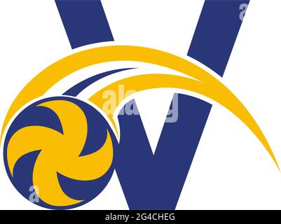 Buchstabe V mit zerschmetterem Volley Ball Symbol Logo Design Vorlage Illustration Stock Vektor