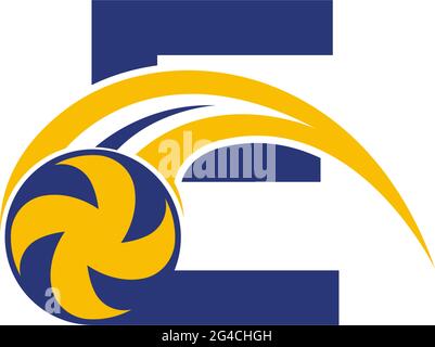 Buchstabe E mit zerschlaffender Volleyball Symbol Logo Design Vorlage Illustration Stock Vektor