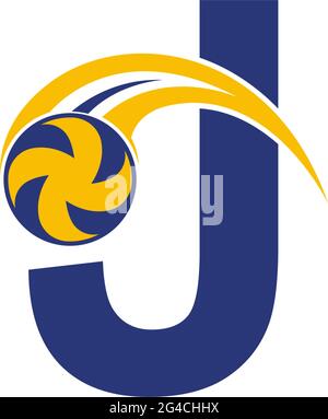 Buchstabe J mit zerschmetterem Volley Ball Symbol Logo Design Vorlage Illustration Stock Vektor