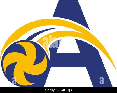 Buchstabe A mit zerschmetterem Volleyball-Symbol-Logo Design-Vorlage Illustration Stock Vektor