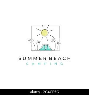 Linie Kunst Sommer Strand Camping Erholung Logo-Design Stock Vektor