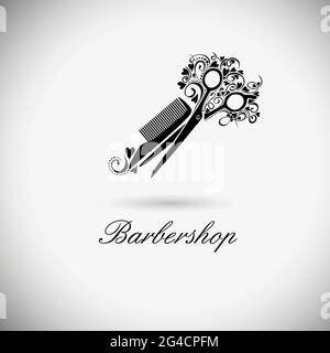 Abstrakte Schere und Haarbürste. Logo des Schönheitssalons. Vektorgrafik Stock Vektor