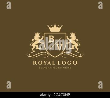 BV Buchstabe Lion Royal Luxury heraldic, Crest Logo Vorlage in Vektorgrafik für Restaurant, Royalty, Boutique, Cafe, Hotel, Heraldik, Schmuck, Mode und Stock Vektor